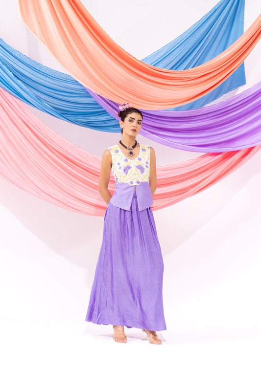 White And Purple Waist Coat And Skirt