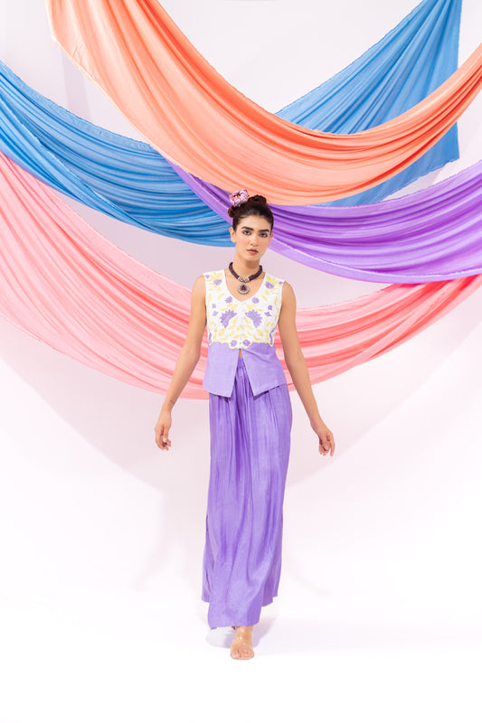 White And Purple Waist Coat And Skirt
