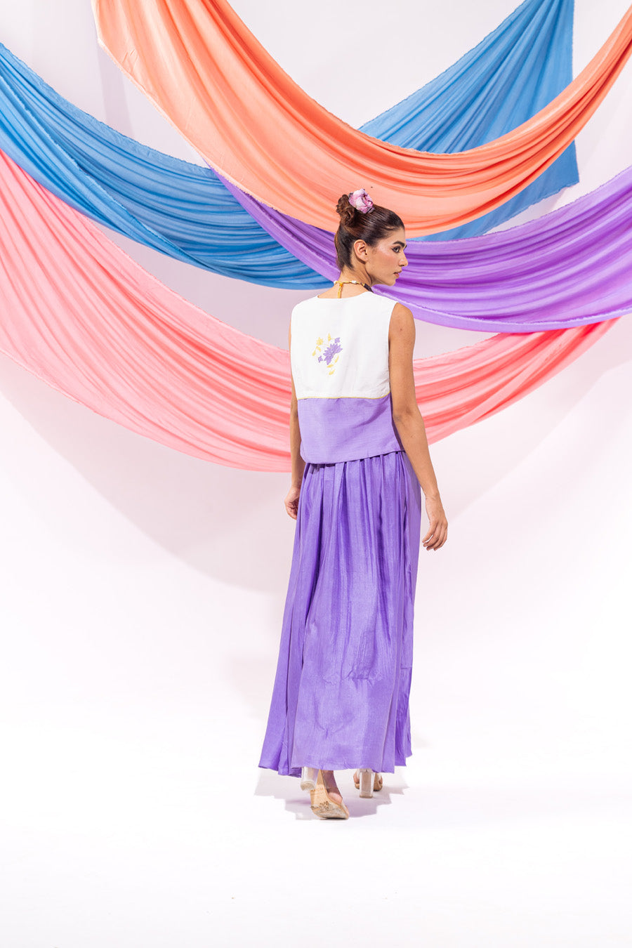 White And Purple Waist Coat And Skirt