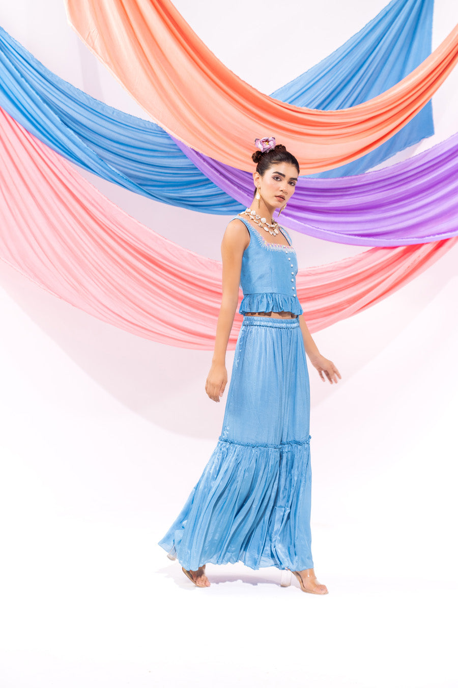 Blue Crop Top And Skirt