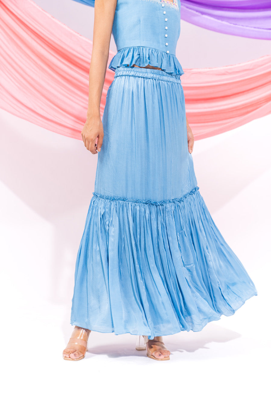 Blue Crop Top And Skirt