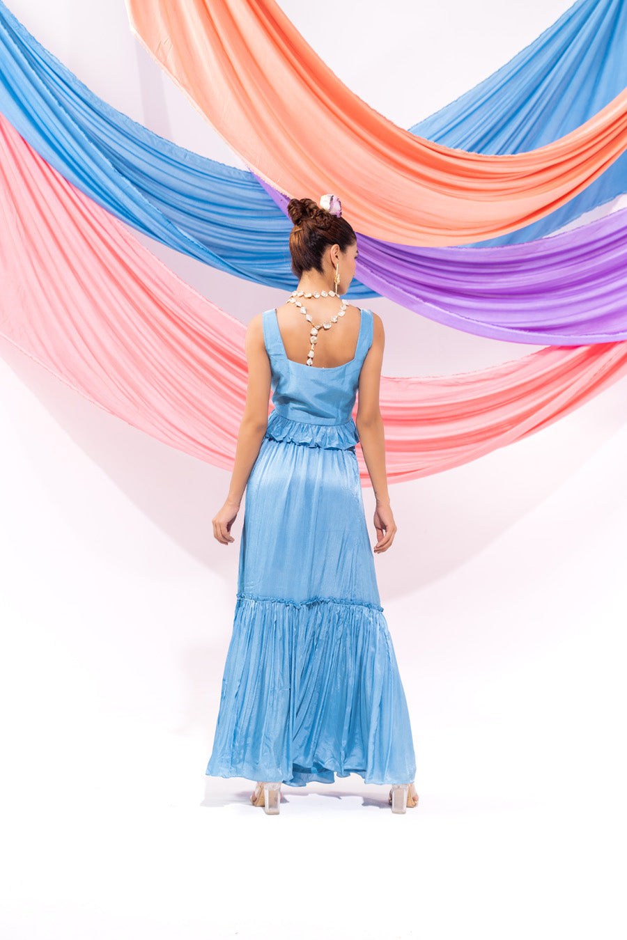 Blue Crop Top And Skirt