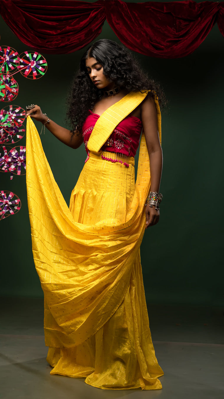 Phuljhari saree set (pre - draped saree)