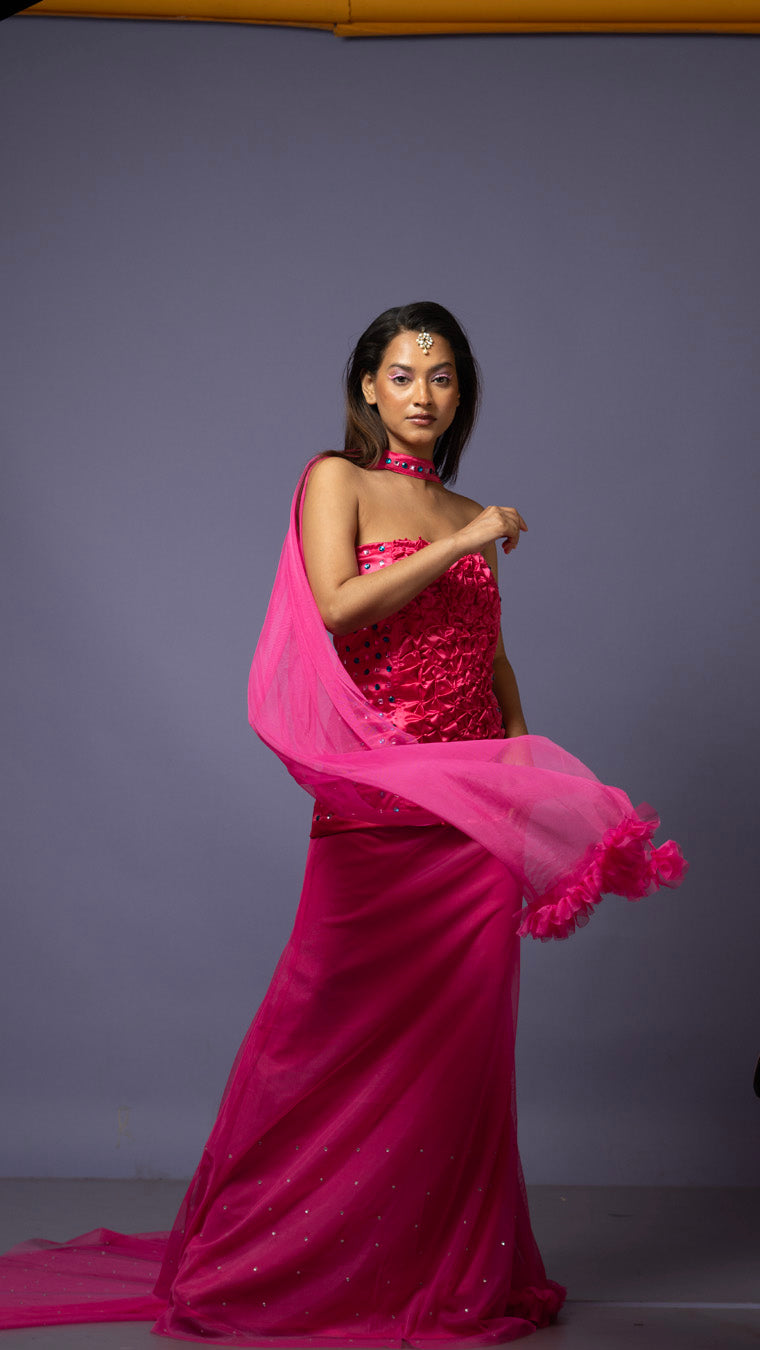 Candy floss long tail fitted skirt set