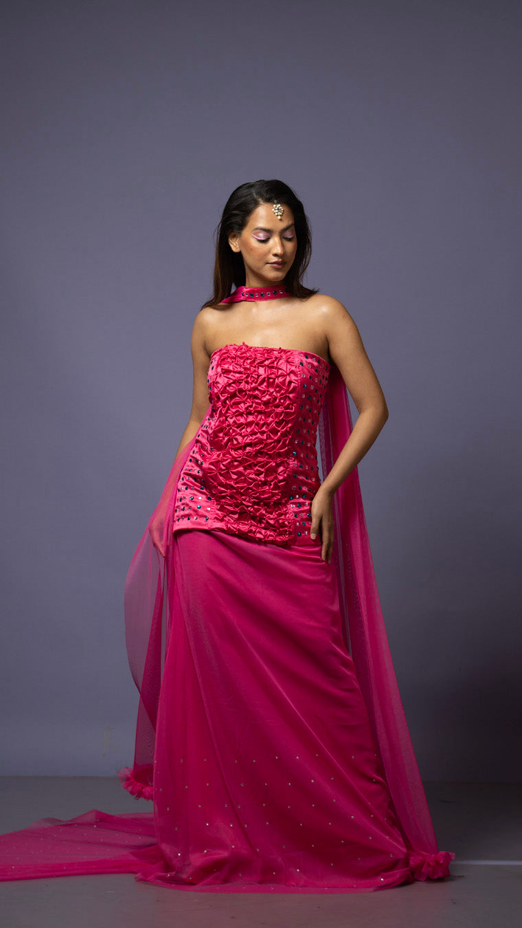 Candy floss long tail fitted skirt set