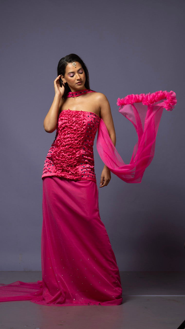 Candy floss long tail fitted skirt set