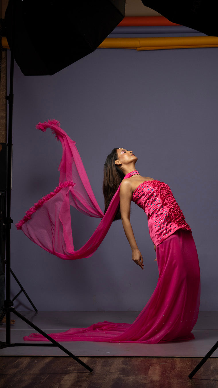 Candy floss long tail fitted skirt set