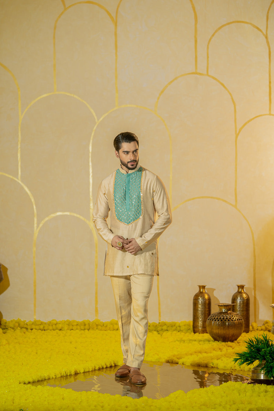 Turquoise Patch Short Kurta Set