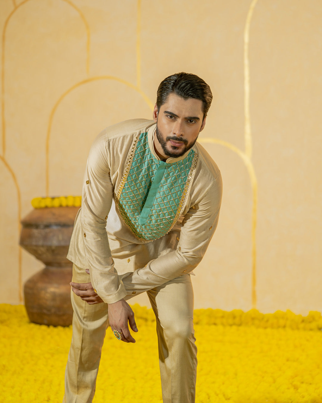 Turquoise Patch Short Kurta Set