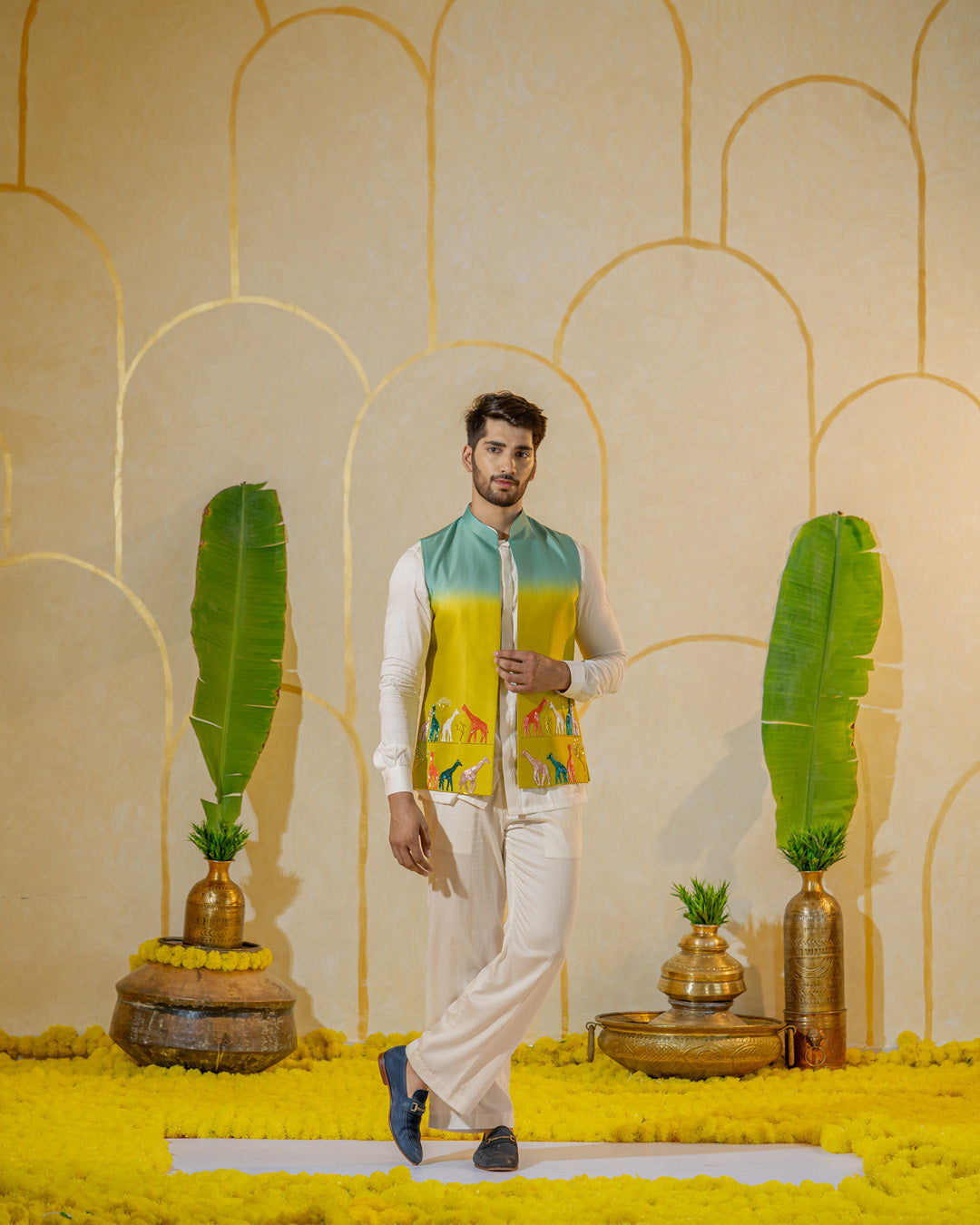 Ivory shirt-parallel pant set