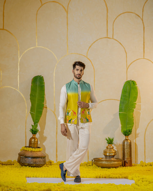 Ivory shirt-parallel pant set