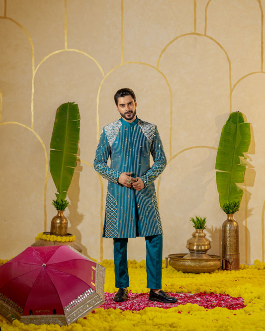 Blue Dhinchak Sherwani