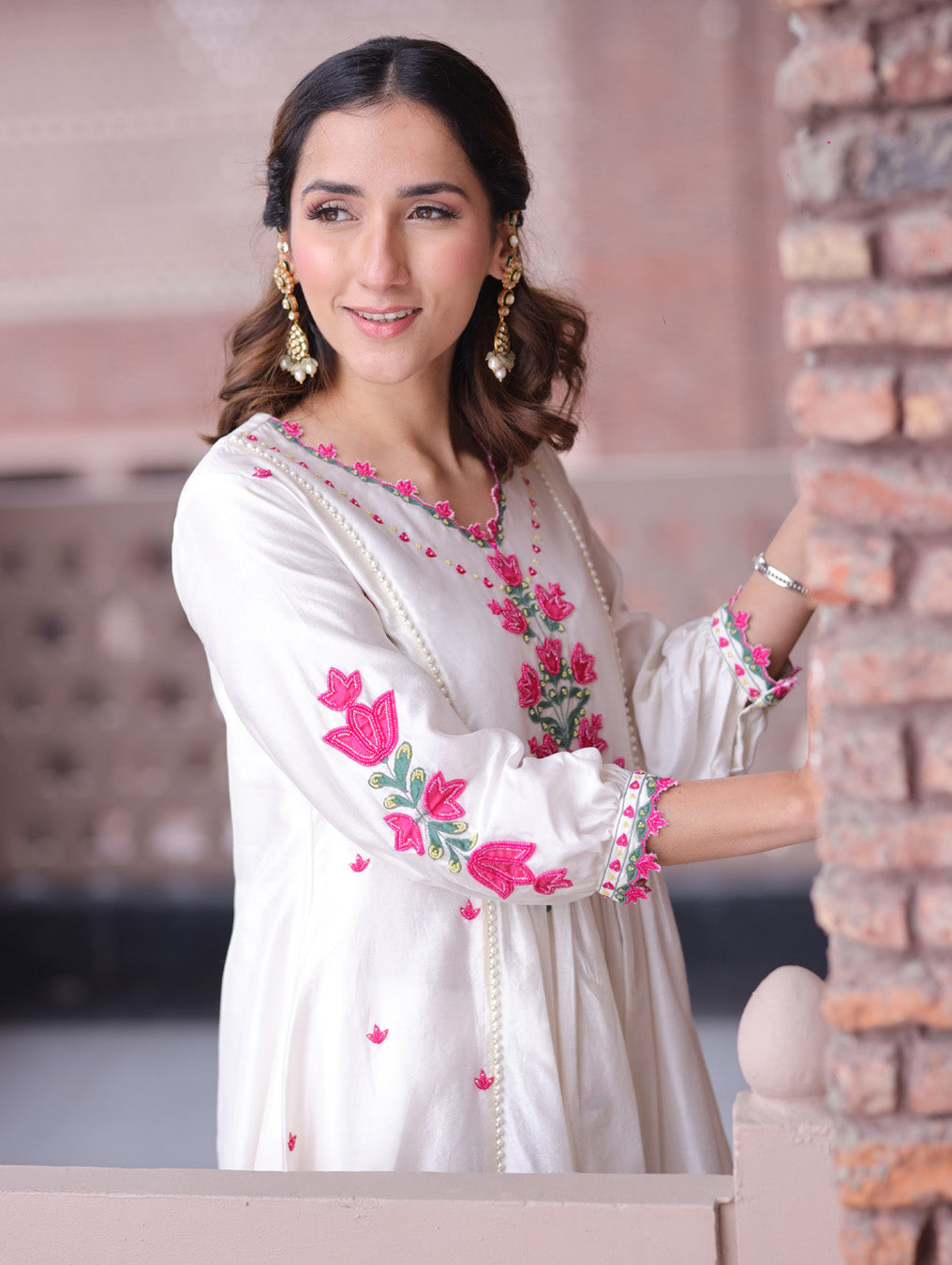 Ivory Lotus Embroidered Suit With Dupatta