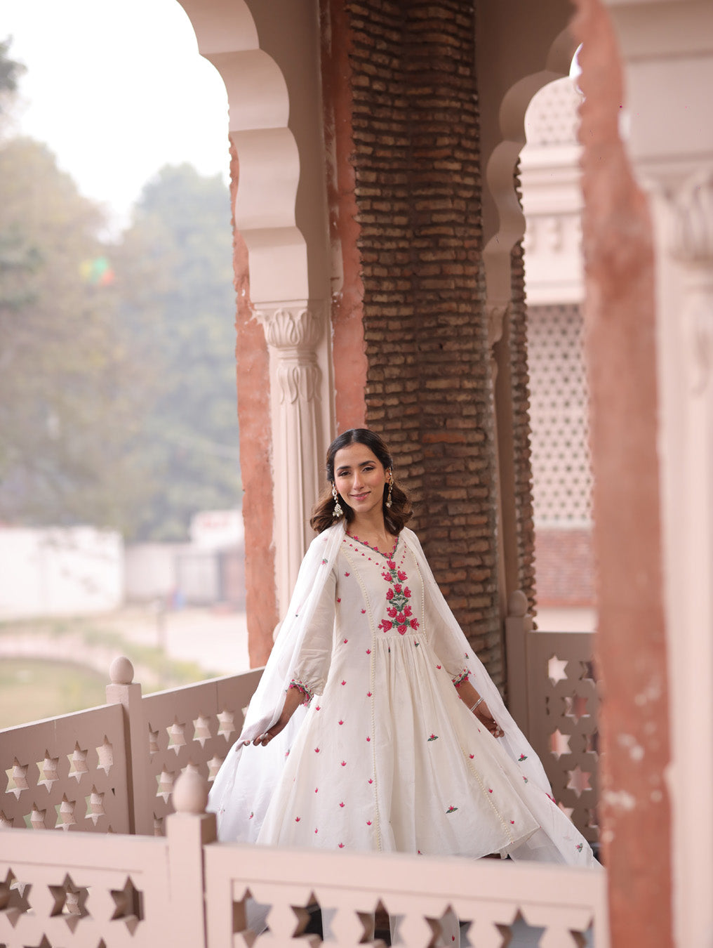 Ivory Lotus Embroidered Suit With Dupatta