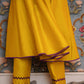 Yellow Chanderi Puff Sleeve Kurta Pant And Stole