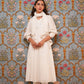 White Moss Crepe Puff Sleeve Kurta Pant With Stole
