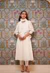 White Moss Crepe Puff Sleeve Kurta Pant With Stole