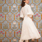 White Moss Crepe Puff Sleeve Kurta Pant With Stole