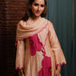 Beige And Hot Pink Kurta Set With Scarf