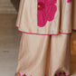 Beige And Hot Pink Kurta Set With Scarf