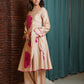 Beige And Hot Pink Kurta Set With Scarf