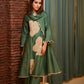 Sage Green And Beige Kurta Set With Scarf