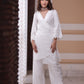 White Moss Crepe Drape Kurta Set
