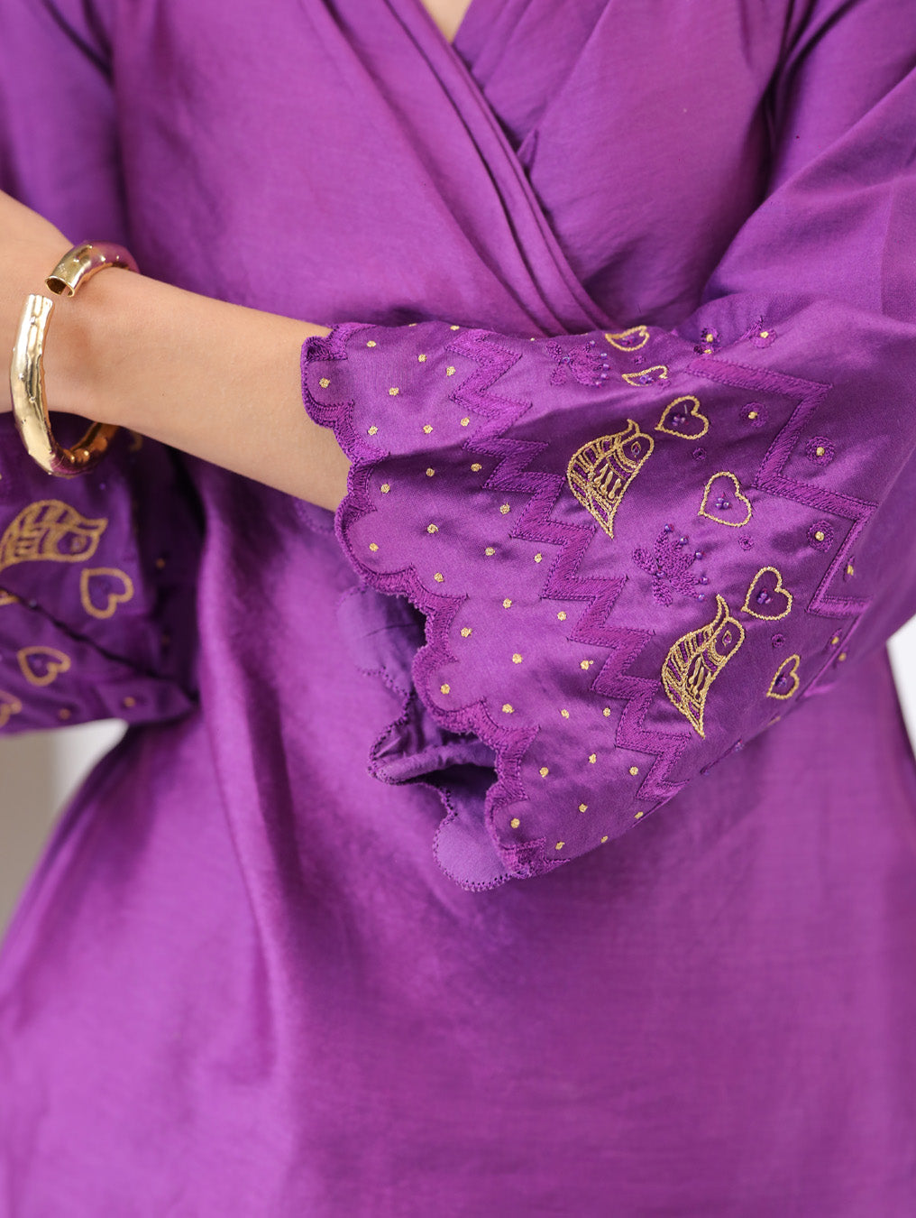 Purple Chanderi Drape Kurta Set.