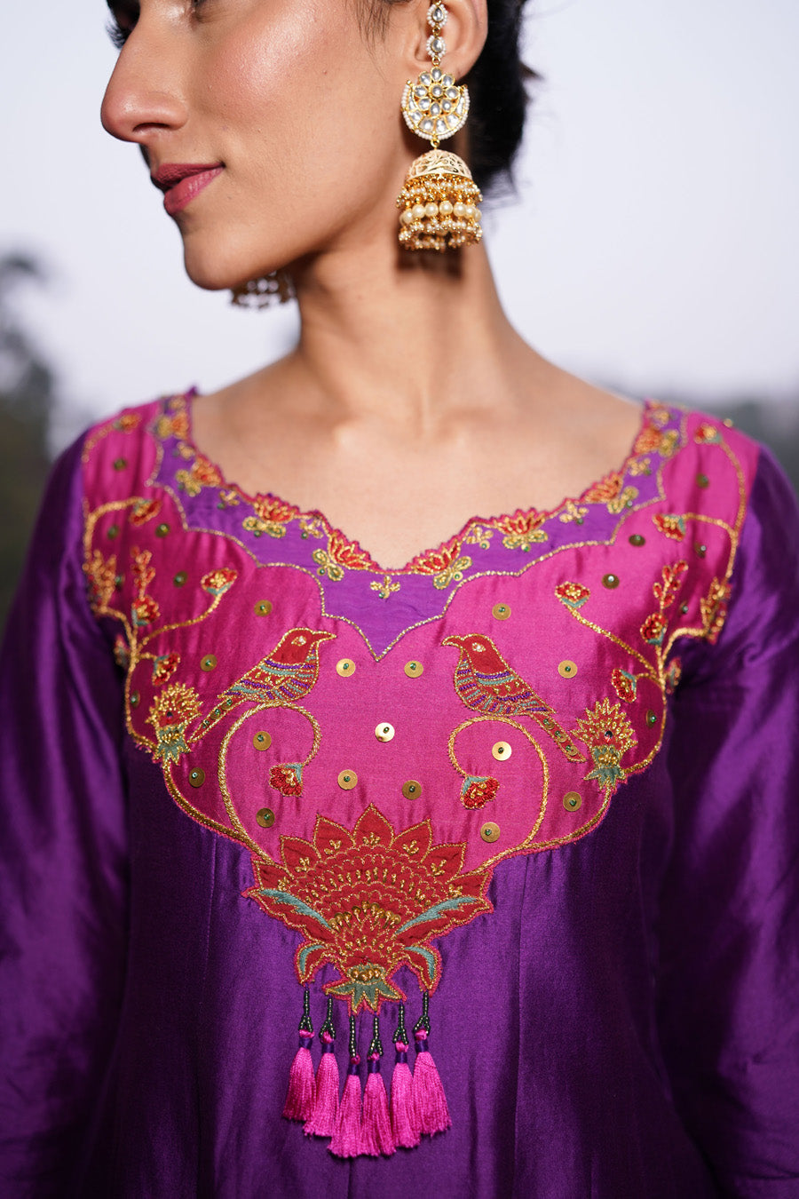 Purple Anarkali Palazzo With Odhni