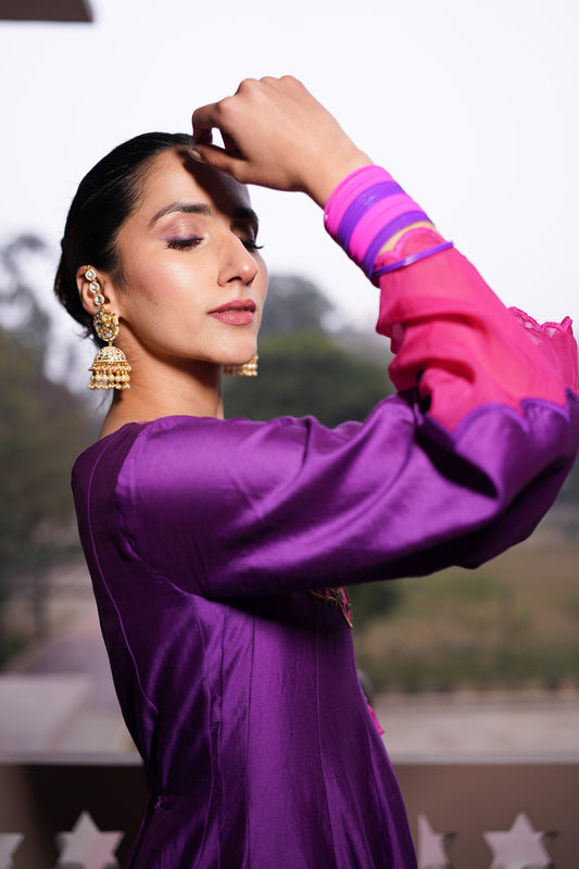 Purple Anarkali Palazzo With Odhni