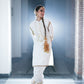 White Moss Crepe Kurta Salwar Set With Potli Bag