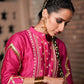 Hot Pink Chanderi Kurta Salwar Set With Potli Bag