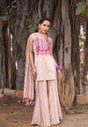 Multicoloured Embroidered Straight Kurta With Sharara And Dupatta