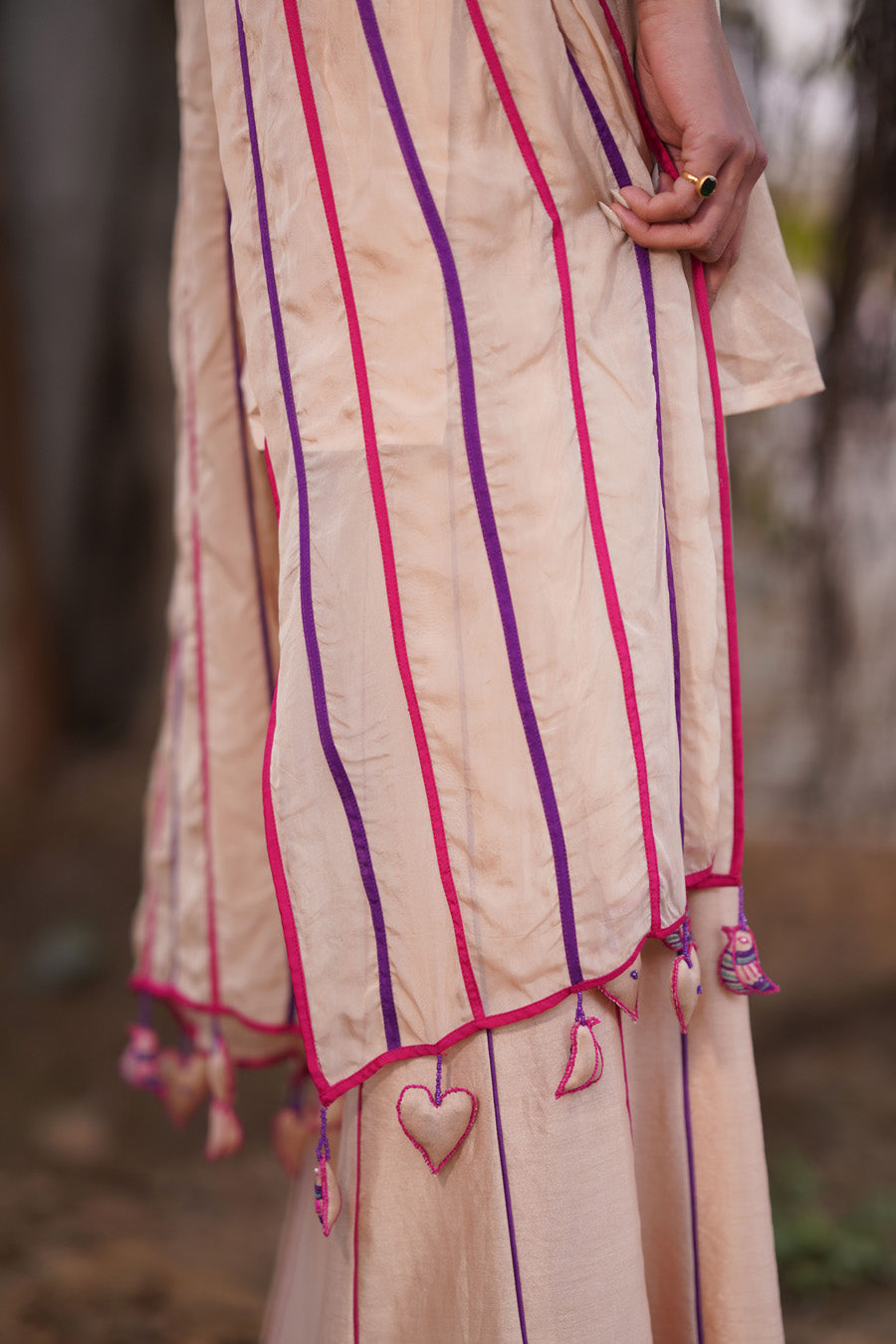 Multicoloured Embroidered Straight Kurta With Sharara And Dupatta