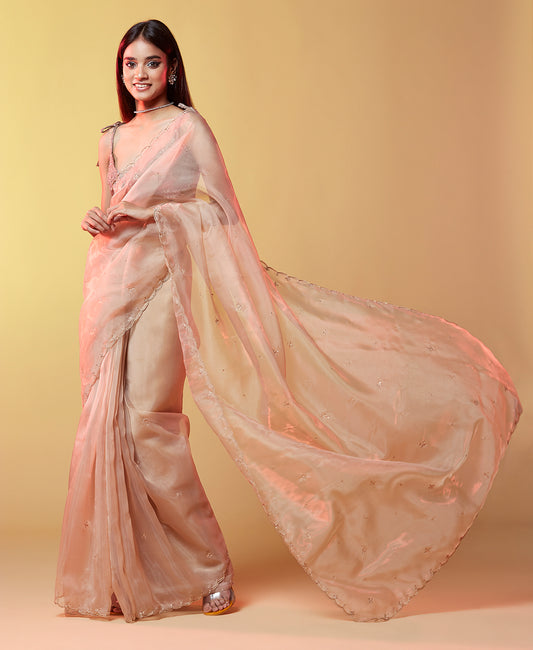 Gold Organza Embellished Cocktail Saree