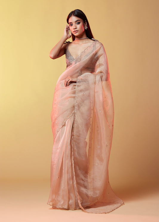 Gold Organza Embellished Cocktail Saree