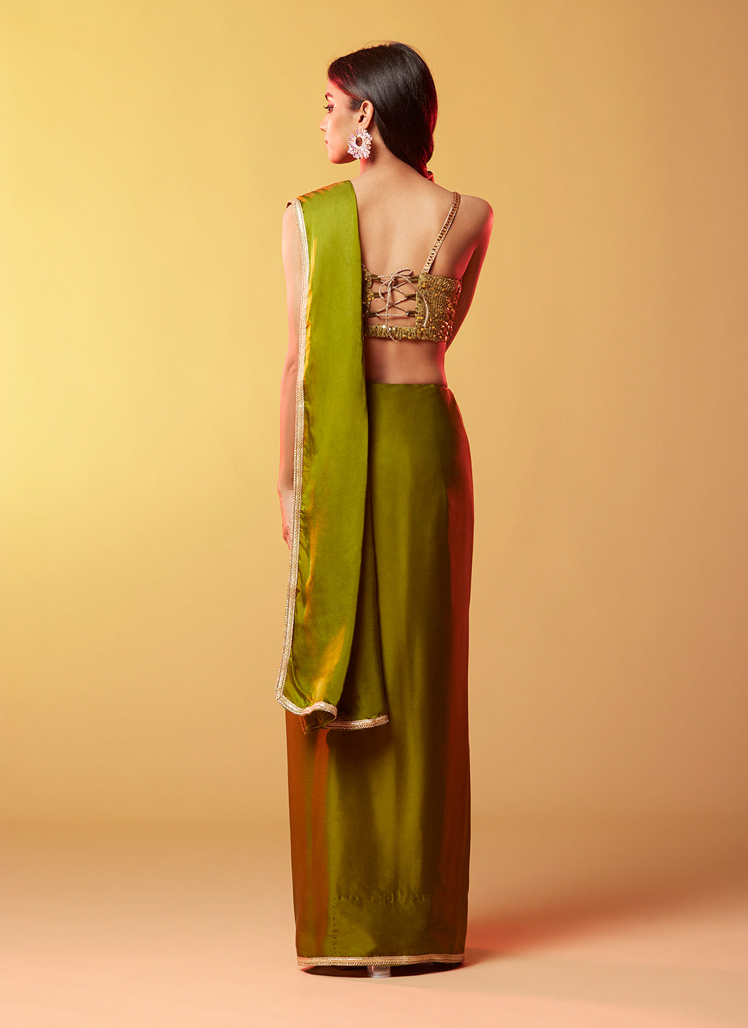 Laila Olive  Pink Gajji Silk Saree