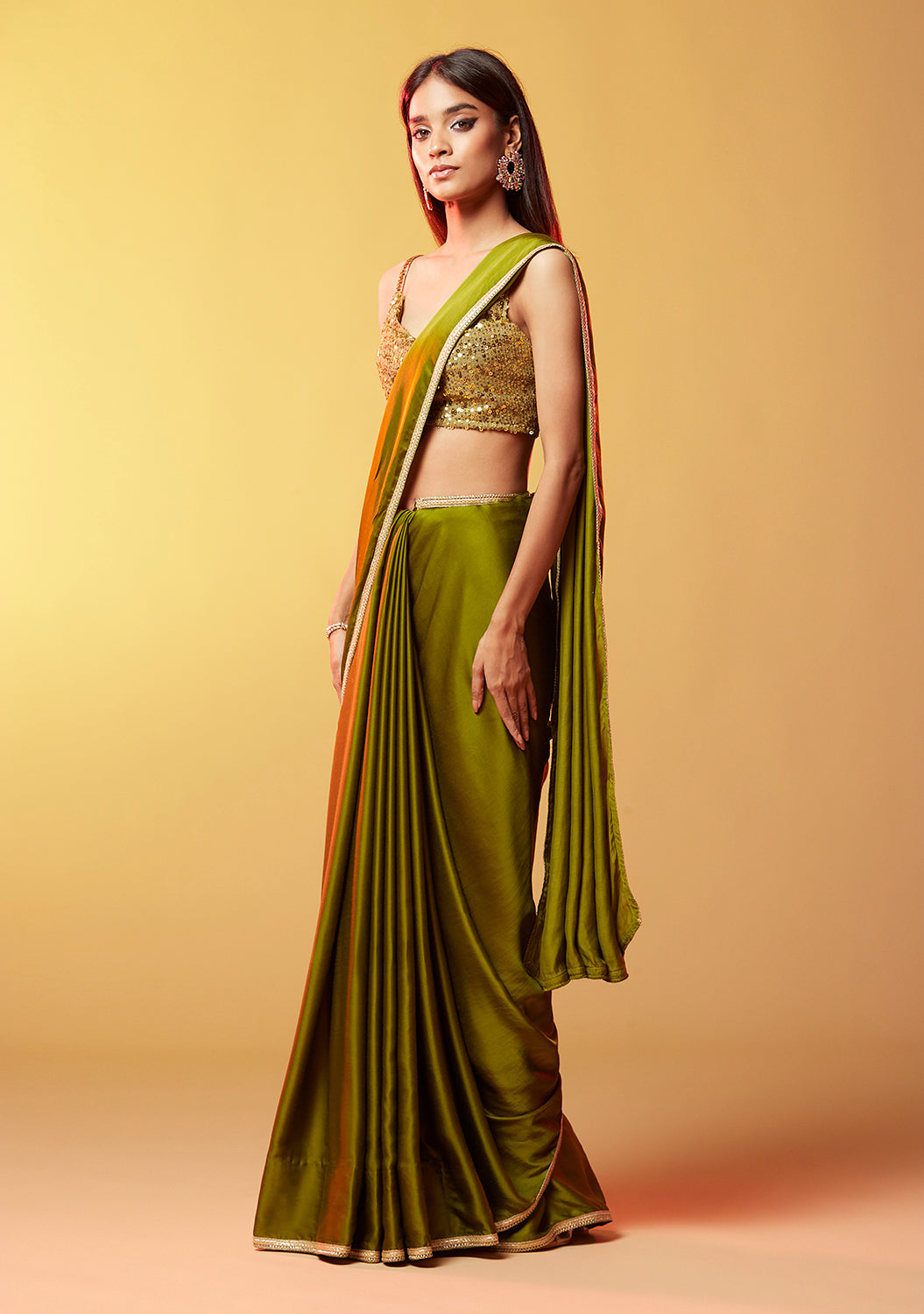 Laila Olive  Pink Gajji Silk Saree