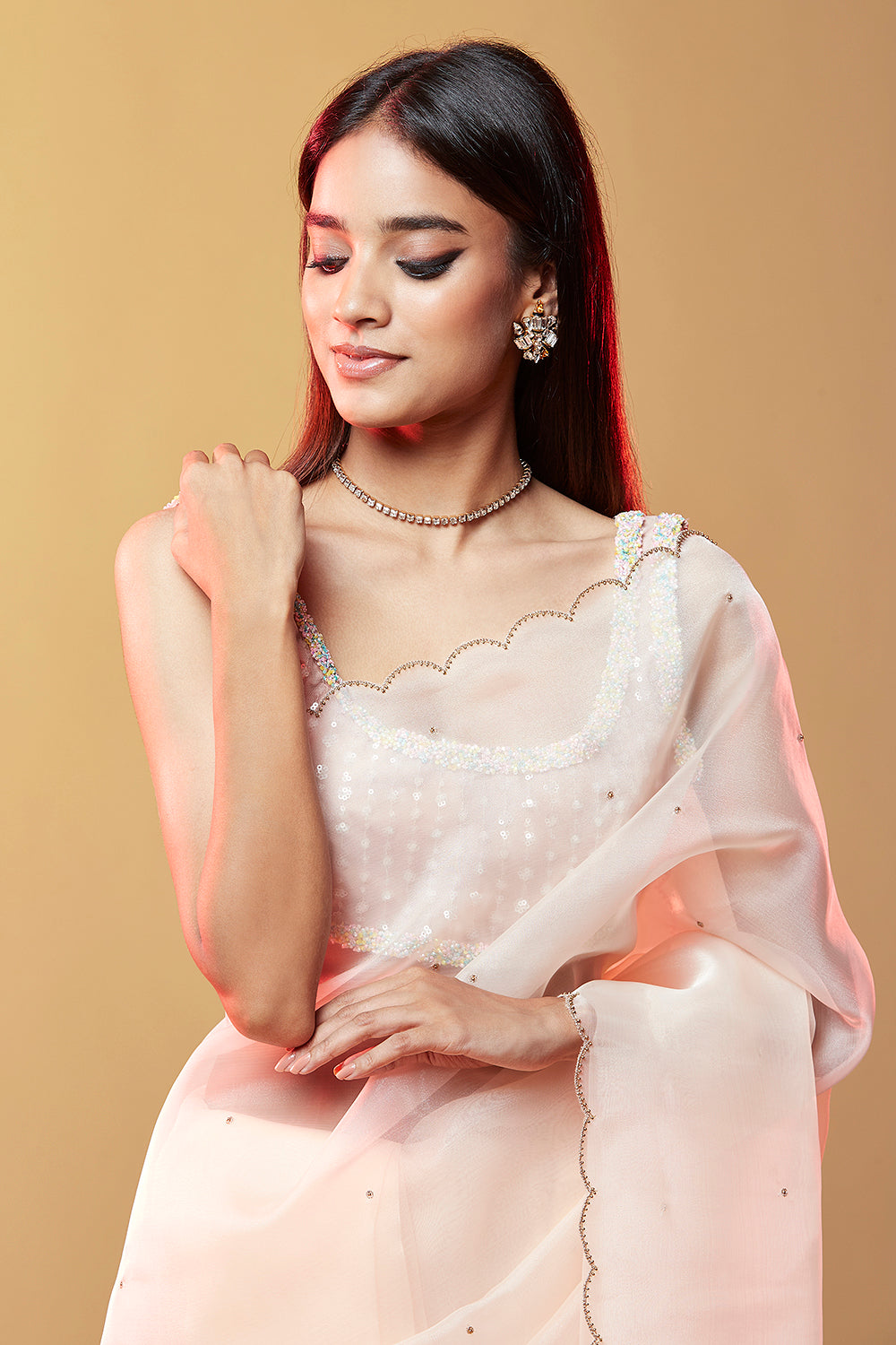 Silver Sequins Cocktail Saree