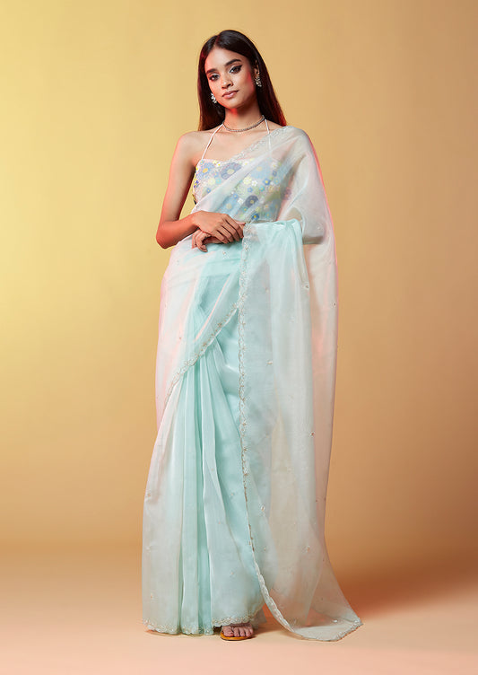 Blue Glitzy Cocktail Saree