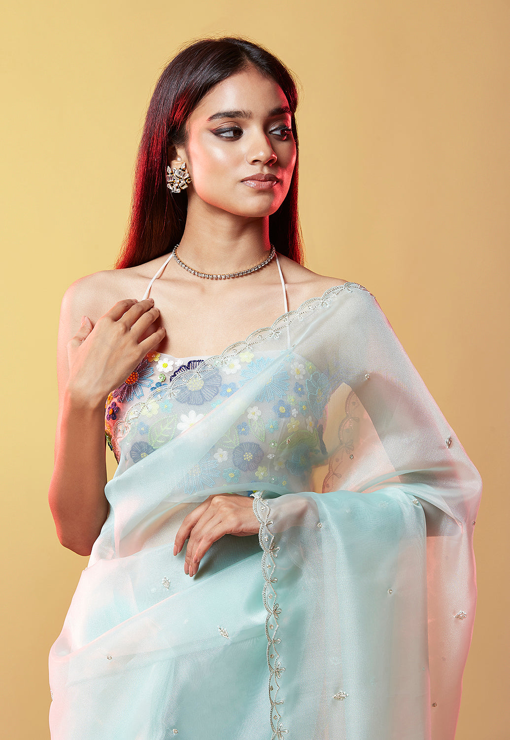 Blue Glitzy Cocktail Saree