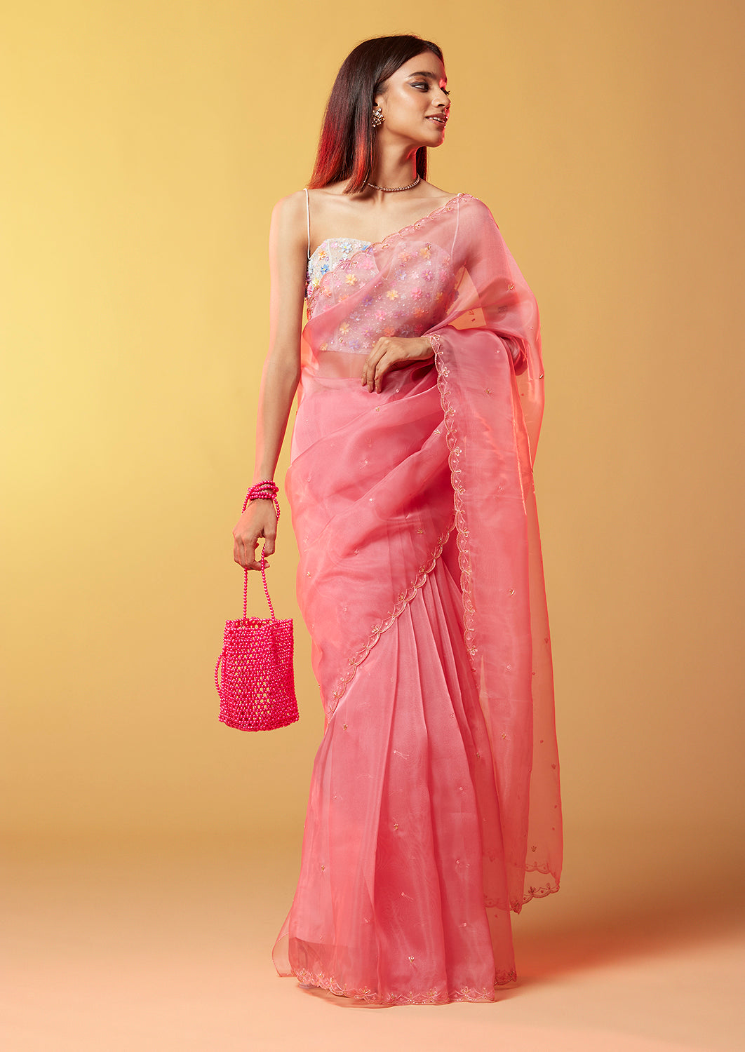 Pink Glitzy Cocktail Saree