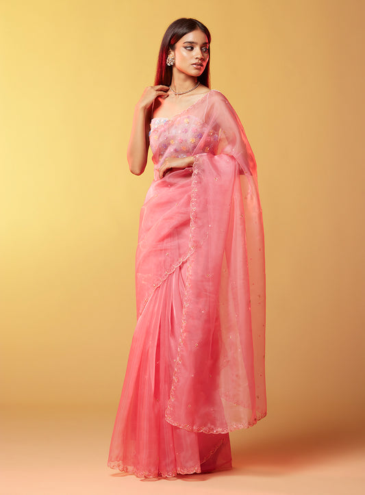 Pink Glitzy Cocktail Saree