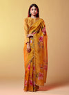 Mustard Print Gold Zari Saree