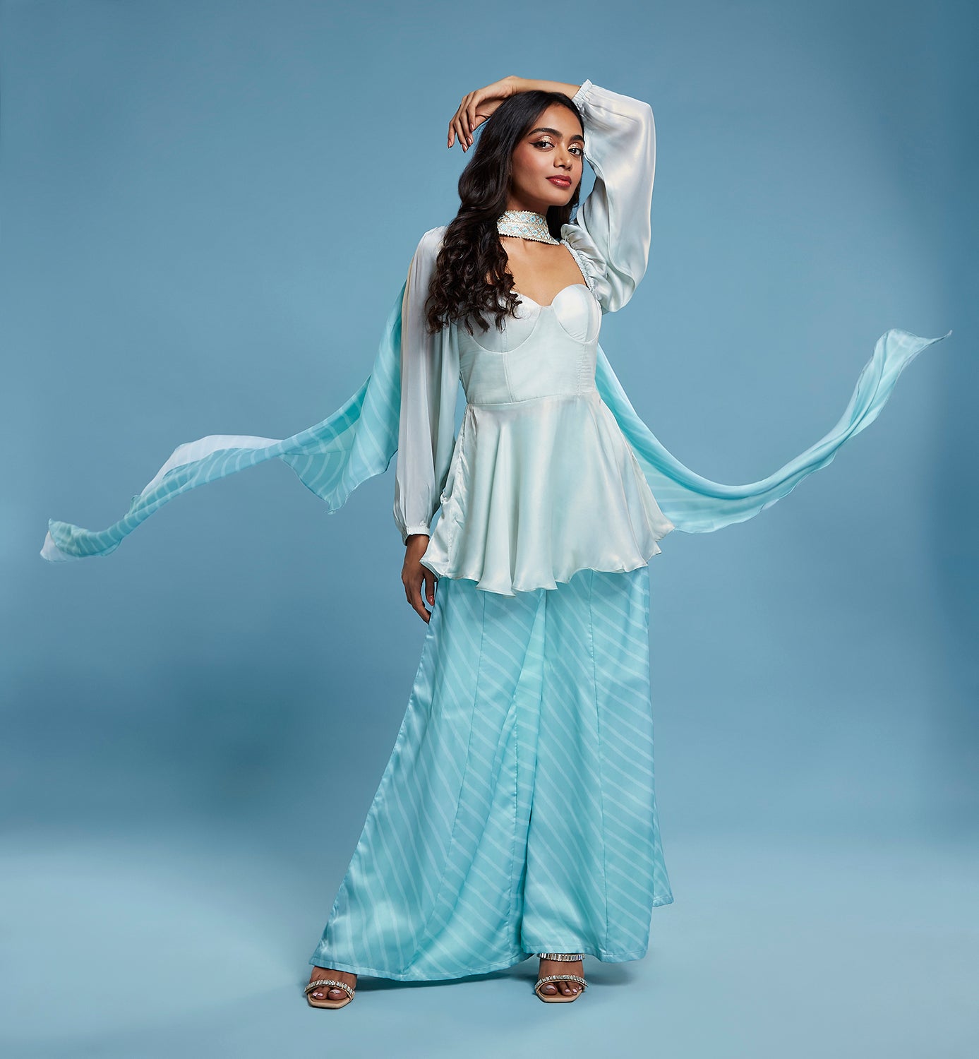 Blue Corset and Leheriya Sharara Set