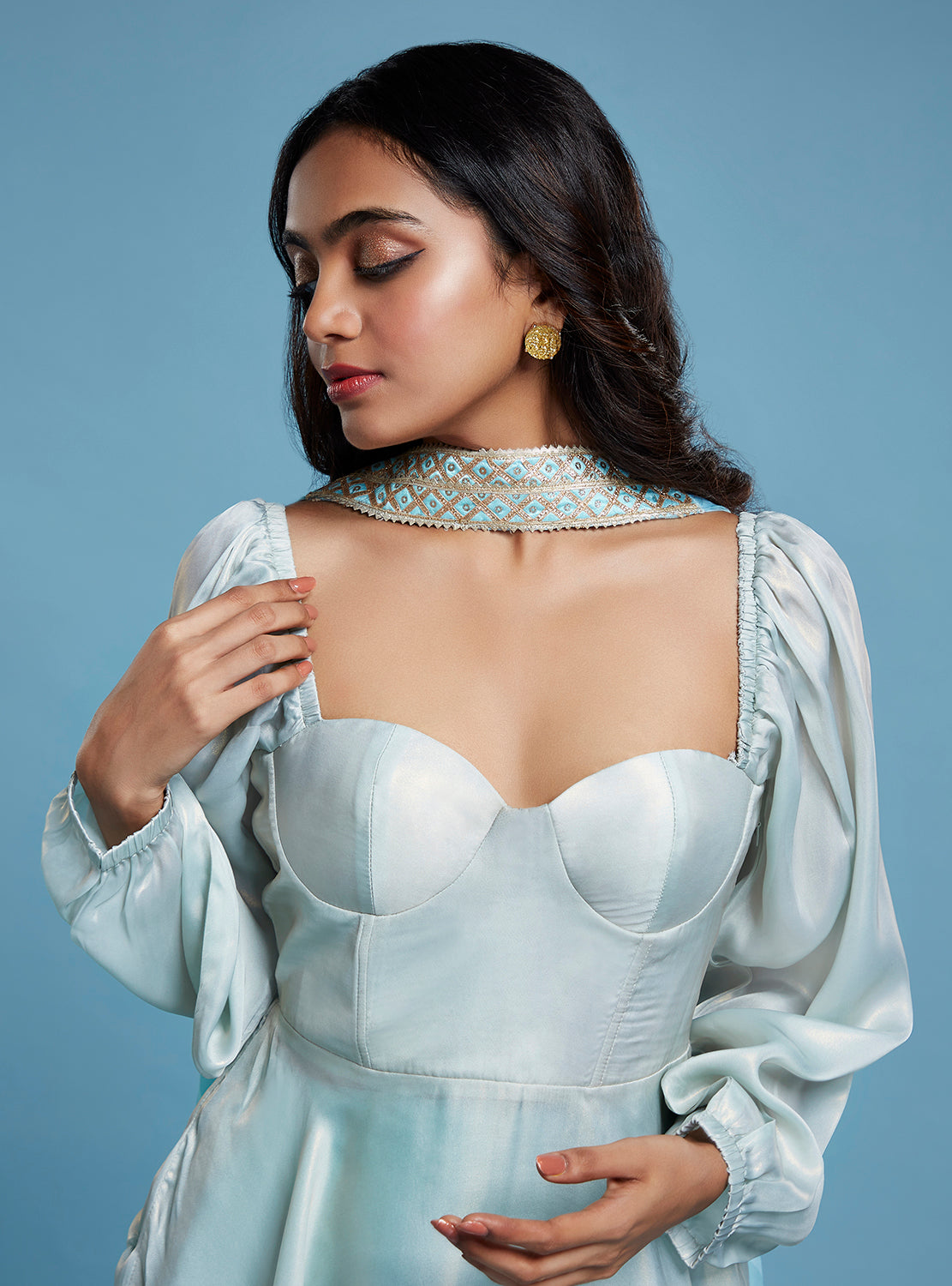 Blue Corset and Leheriya Sharara Set