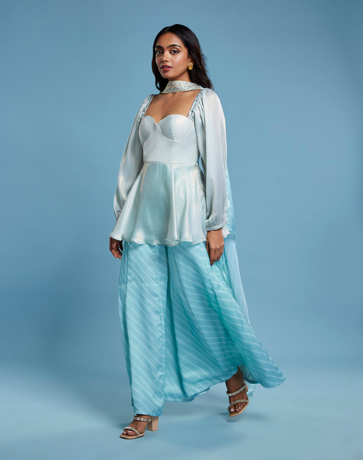 Blue Corset and Leheriya Sharara Set