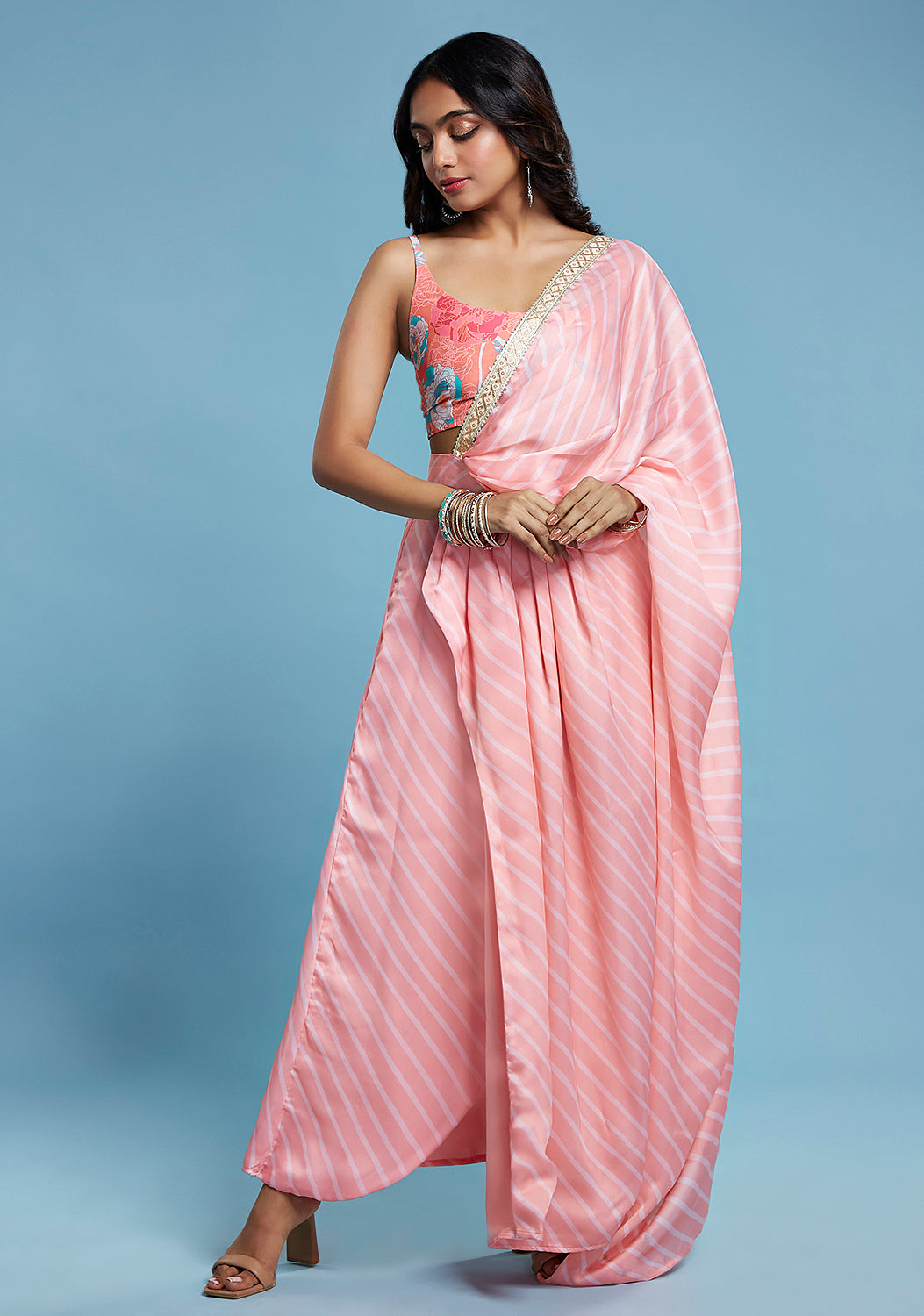 Leheriya Pre-draped Saree Set