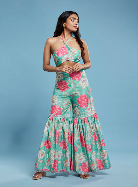 Floral Halter top and Sharara Set