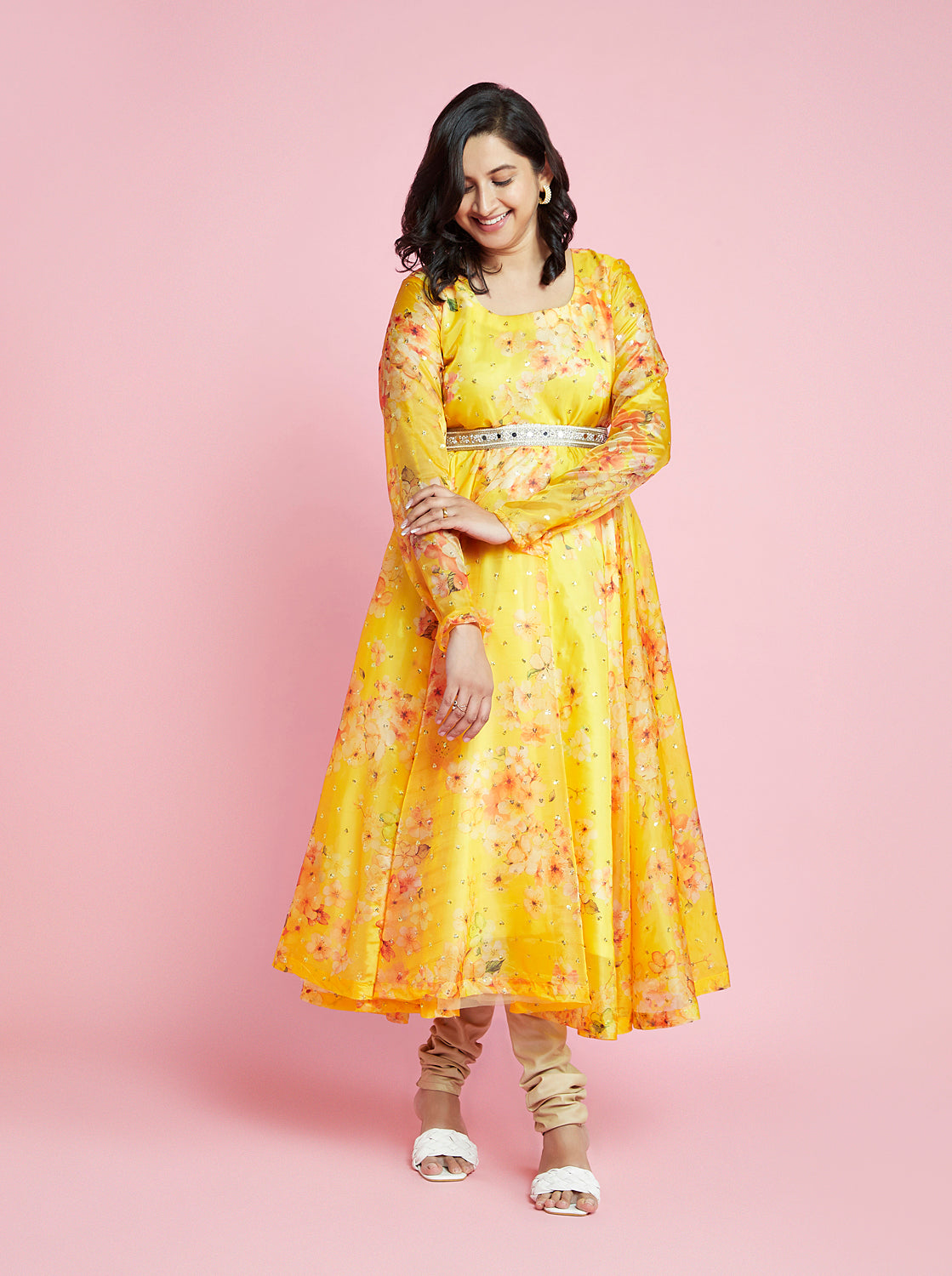 Mom Yellow Printed Dress Kurta